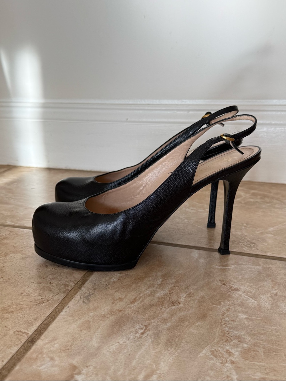Yves Saint Laurent Black Slingback Platform Pumps